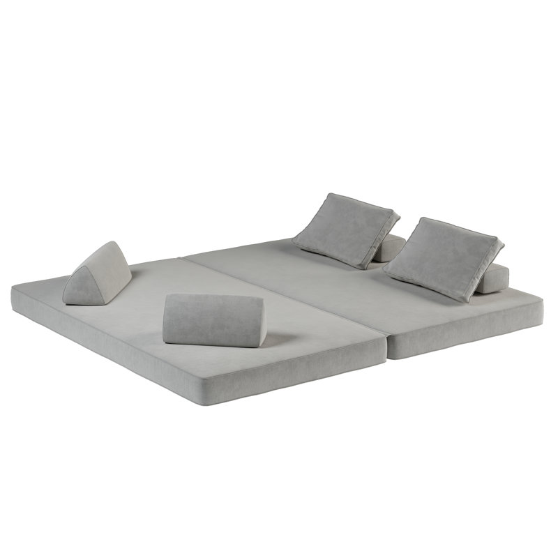 Canapé-lit convertible multifonctionnel avec 2 dossiers amovibles et 2 coussins, Gris clair
