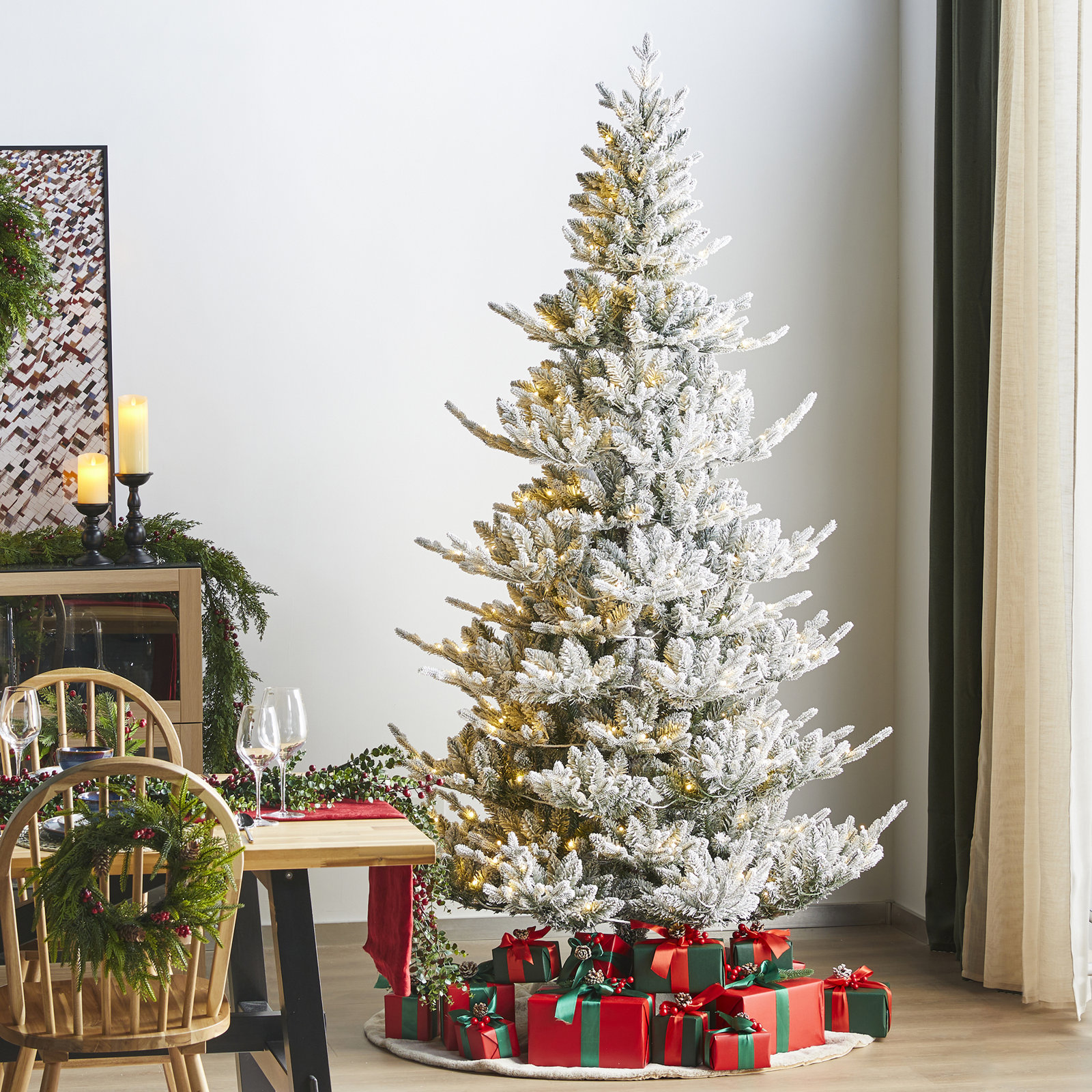 Slim Frosted 9' Pre-Lit Fir Christmas Tree, 7.5'
