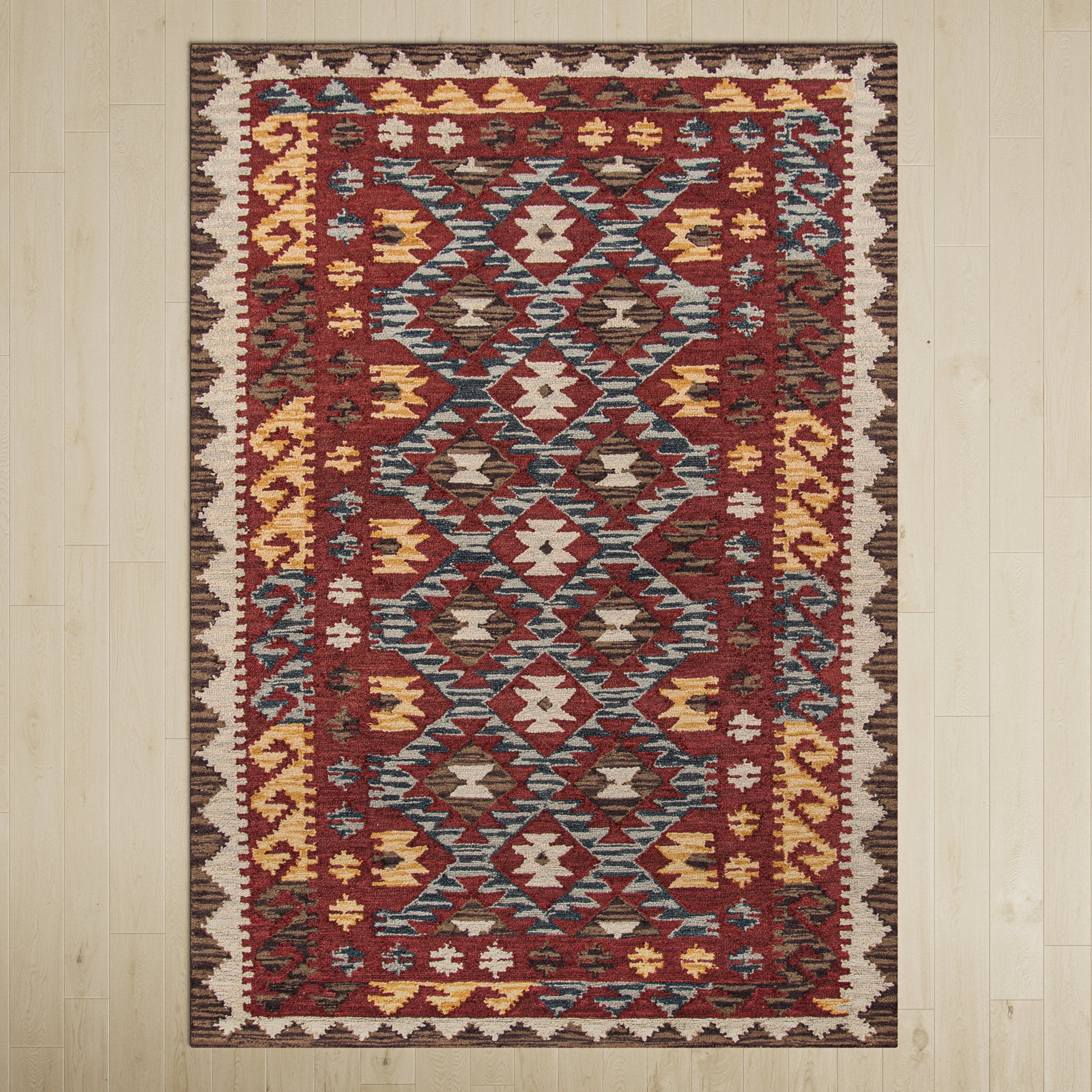 Fiona Red Hand-Tufted Wool Southwestern Rug, Rectangle 5' x 8'