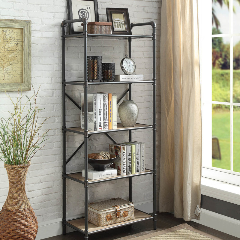 Bookcase, (6 Shelves) 63.5" H x 26.5" W x 14.5" D, Natural+Grey