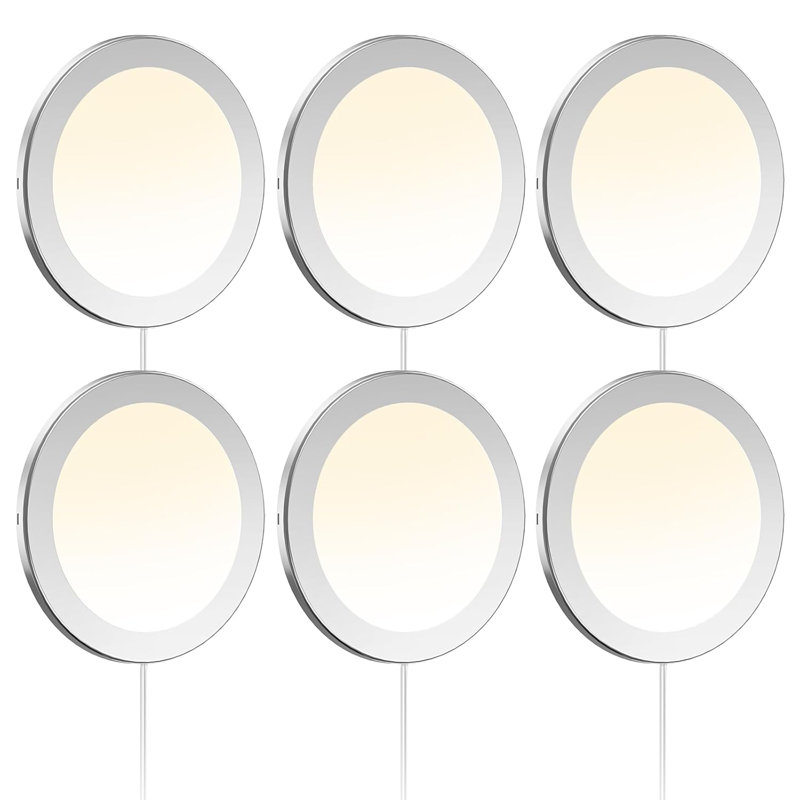 Mini-panneau d'éclairage sous l'armoire VST 3,94 pouces 12V 2,5W (total 15W) avec gradateur sans fil, montage en surface pour fourgon de cuisine 6 pièces (rond 2700K-6500K)