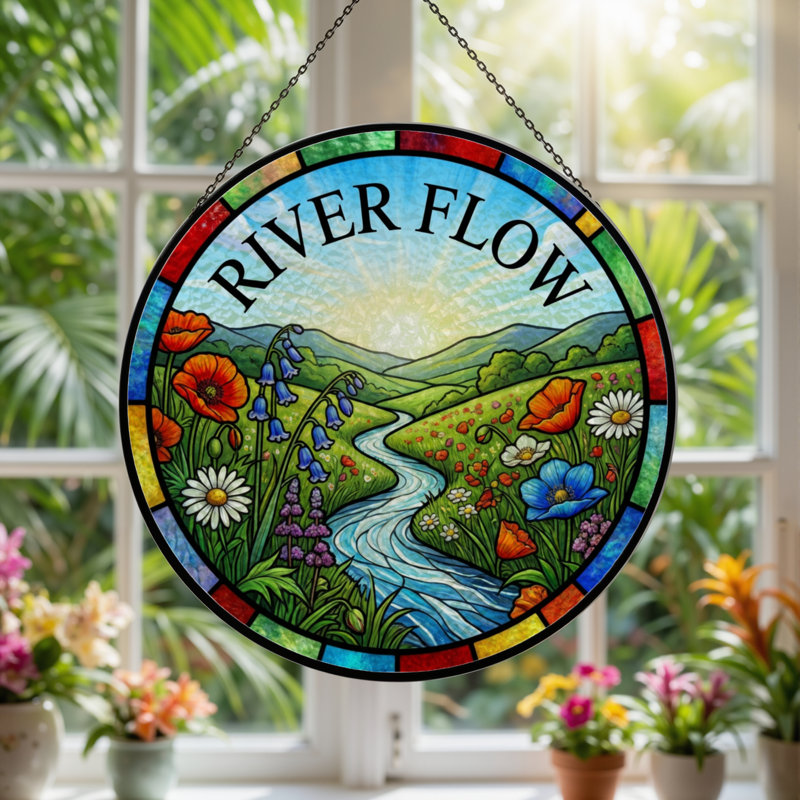 Panneau de vitrail 12 "H River Flow, 12" H x 12" W