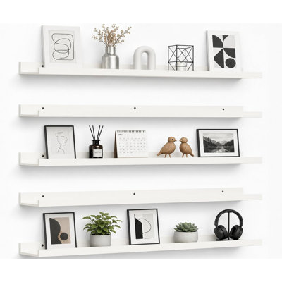 Étagères murales flottantes de 91 cm (36 po) de long, ensemble de 5 tablettes avec rebord, blanches