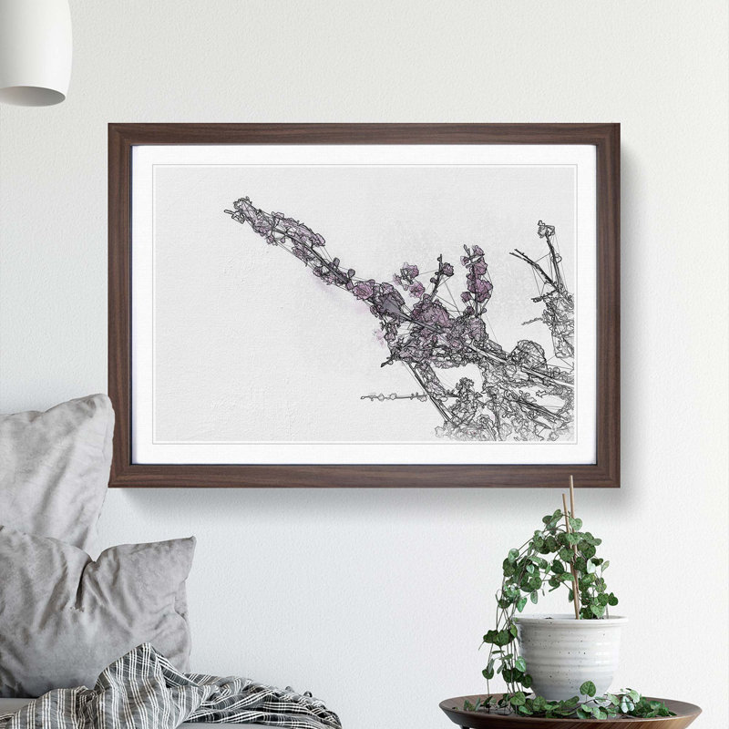Pink Cherry Blossom Tree in Abstract - Framed Print, 50cm H x 76cm W x 2cm D, Walnut