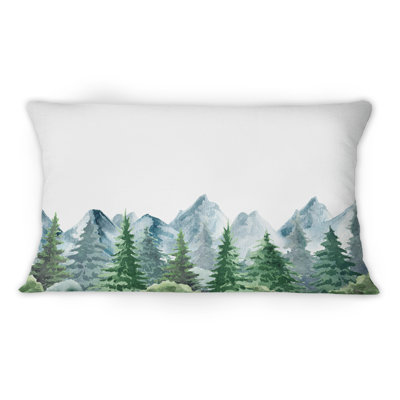 Mountain Landscape With Fir Trees I - Country Printed Throw Pillow 12" x 20"