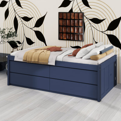 Captain bed with pull-out drawers and side door offers durable, reinforced craftsmanship