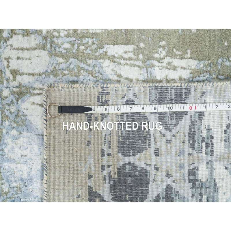 2'6"x10' Gray Hand Knotted Wool and Silk THE HONEYCOMB Design Runner Rug C3801E3CF5AA4FFE92657F2C663F578D