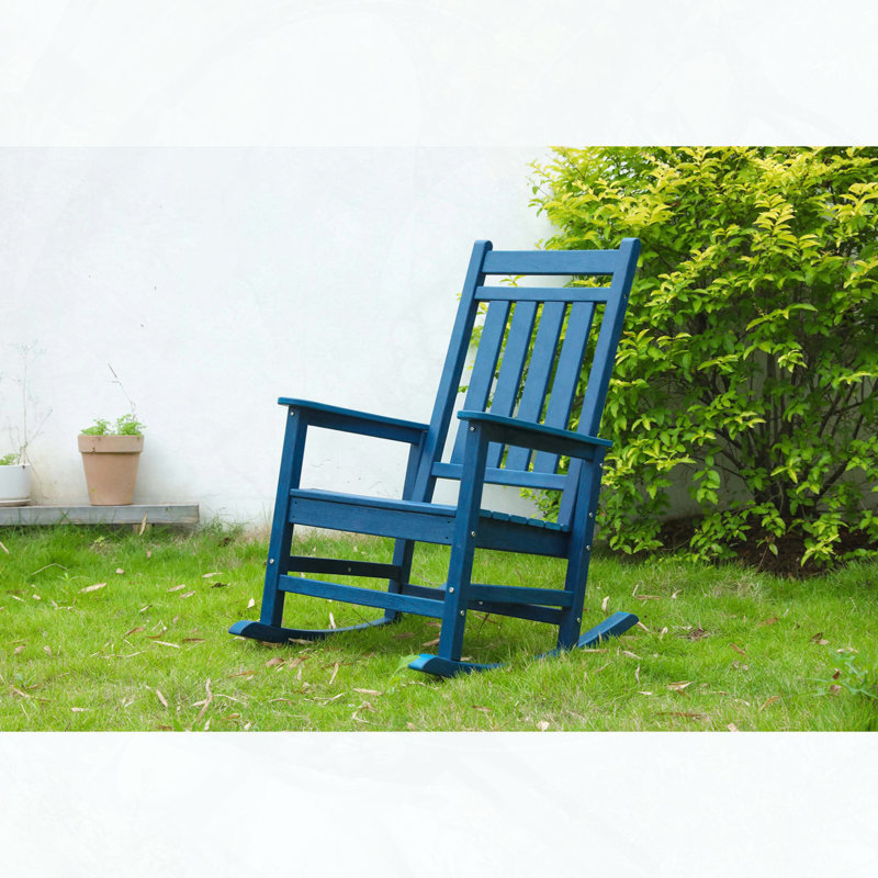 Oversized HDPE Rocking Chair with Wood Texture - Navy Blue, Navy Blue
