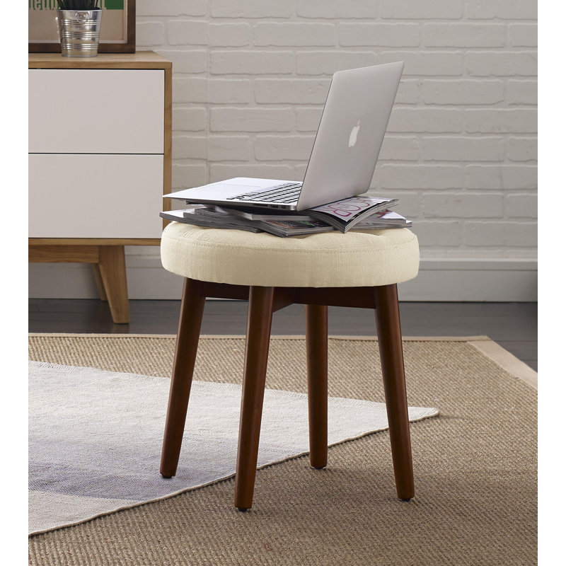 Elle Decor Penelope Round Tufted Stool, Antique Ivory