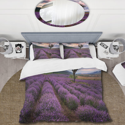 Lavande Field At Dawn III - Ensemble de housse de couette Farmhouse - Microfibre de polyester
