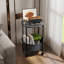 Round Side Table with LED Light & Wheels, 3 Colour Dimmable Mobile Bedside Table with Cotton-Linen Storage Basket for Living Room Bedroom-1003570894