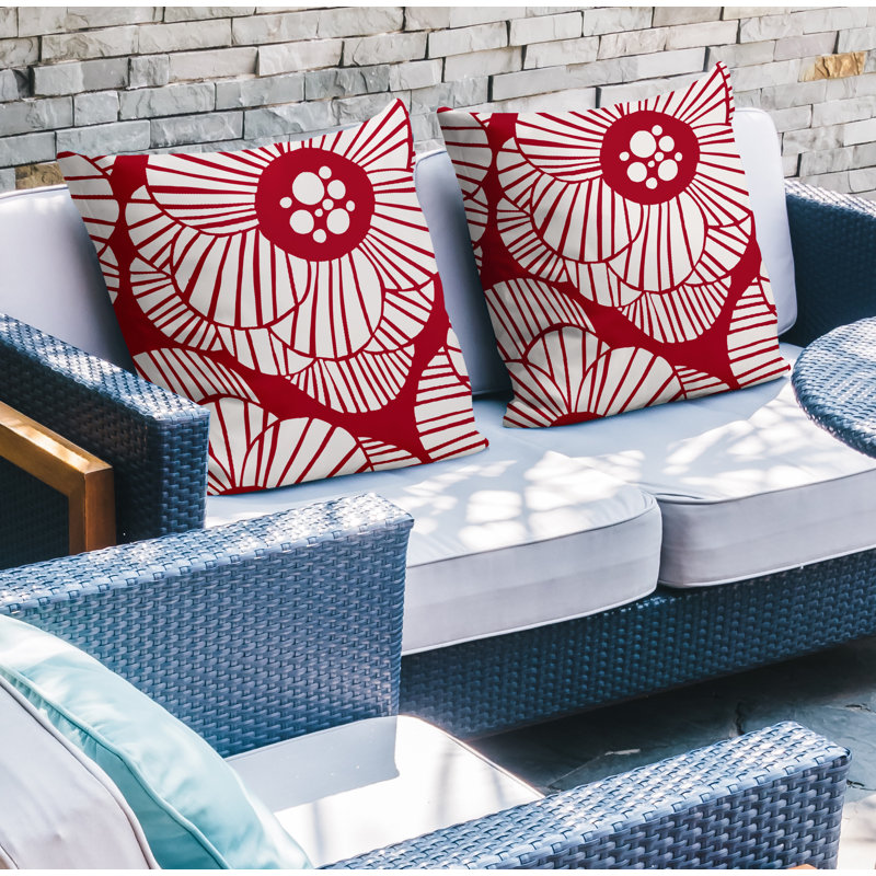 Housse et insert de coussin décoratif intérieur / extérieur en mélange de polyester, L 19 po x H 19 po, Rouge