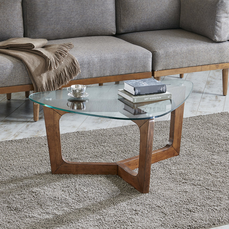 Table basse en bois de pacanier 28 po avec verre moderne l 42 po