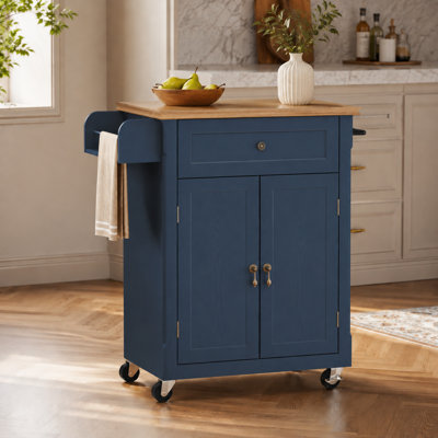 Îlot de cuisine roulant avec tiroir de rangement, chariot de cuisine sur roulettes portatif avec placage en bois massif