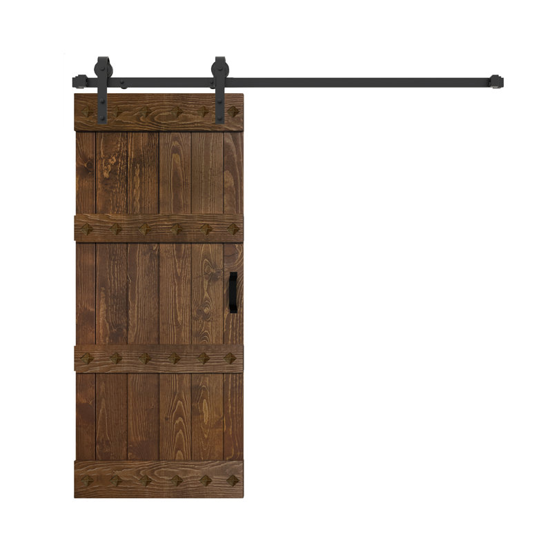 Porte de grange à panneaux et en bois avec quincaillerie d'installation, 38 po x 84 po, Noyer foncé