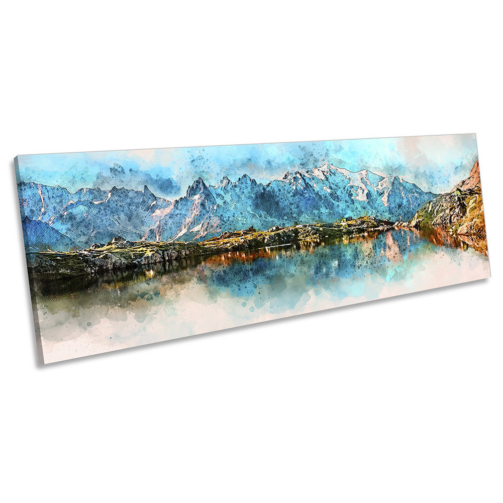 Mountain Lake Sunset Panoramic - Wrapped Canvas Painting