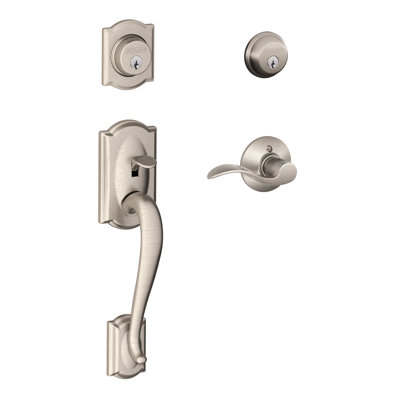 Handleset with Double Cylinder Deadbolt and Door Lever and Rosette