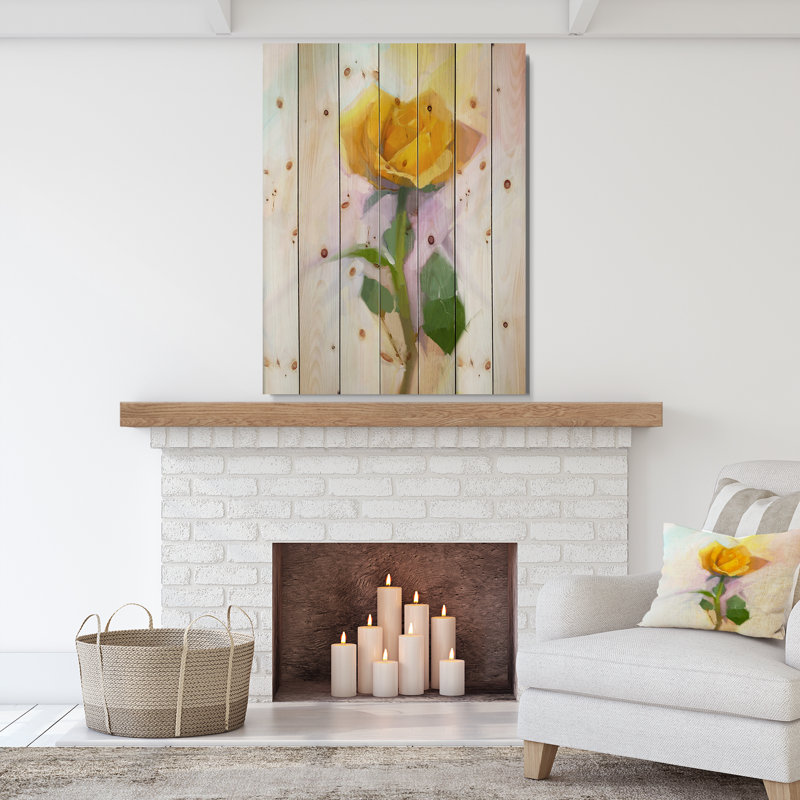 « rose avec feuilles vertes painting », peinture, H 40 po x l 30 po x P 1,5 po, Bois