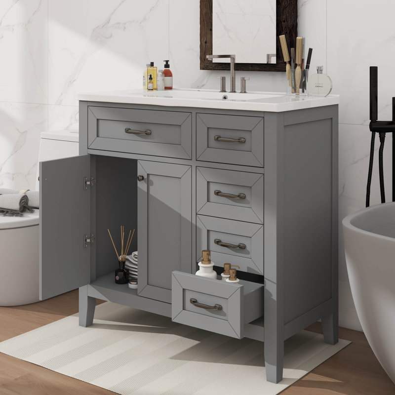 Meuble-lavabo simple 36 po avec tiroirs pratiques, Gris