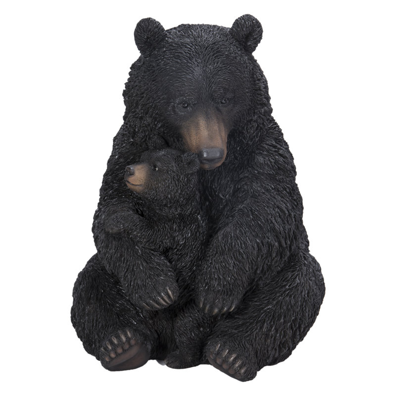 Large Black Polyresin Bear Mother and Child Garden Statue