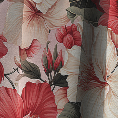 Hibiscus Romance Tropical Pattern V - Floral Curtain - Blackout Floral Curtain - 1 Panels
