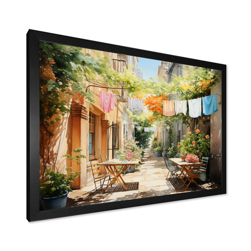 Jour de lessive en Italie III - Art mural, H 30 po x l 40 po x P 1,5 po, Cadre simple noir