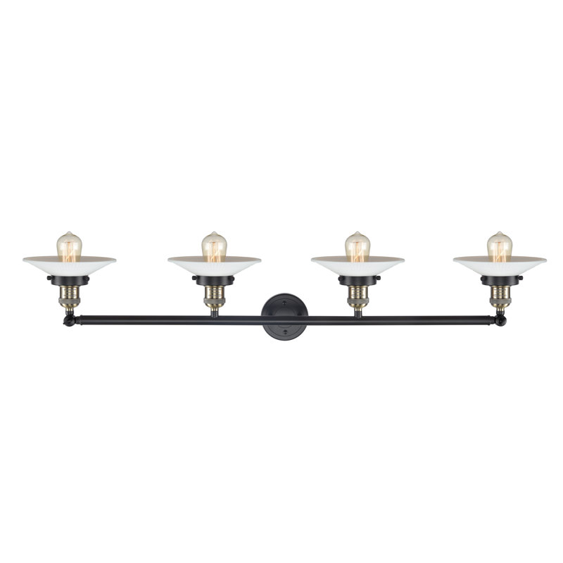 Reyhani 4 - Light Dimmable Vanity Light, Matte White Halophane, 60 Watt Vintage Incandescent Bulb, Satin Gold