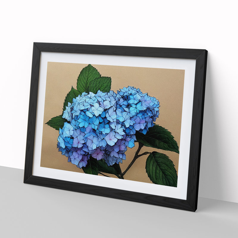 Sumptuous Hydrangea Flowers - Single Picture Frame Painting, 46cm H x 64cm W x 2cm D, Black