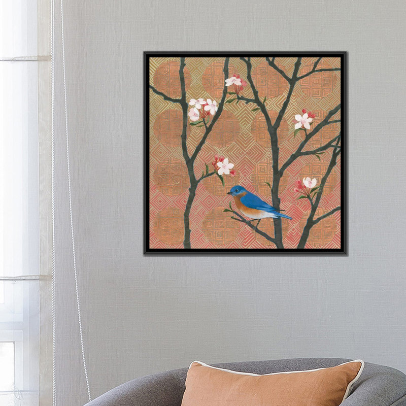 « cerise fleurs i », impression sur toile tendue, H 26 po x l 26 po x P 1,5 po, Toile avec cadre noir, Pas de tapis