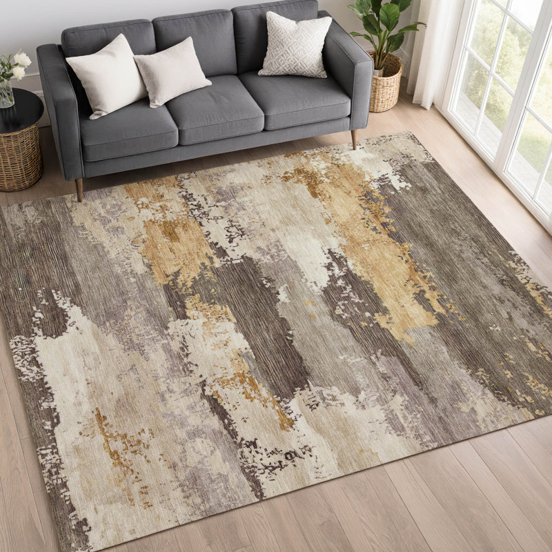 Tapis abstrait lavable à la machine de qualité supérieure Mayfield AMF2372, Chocolat, 3 pi x 5 pi