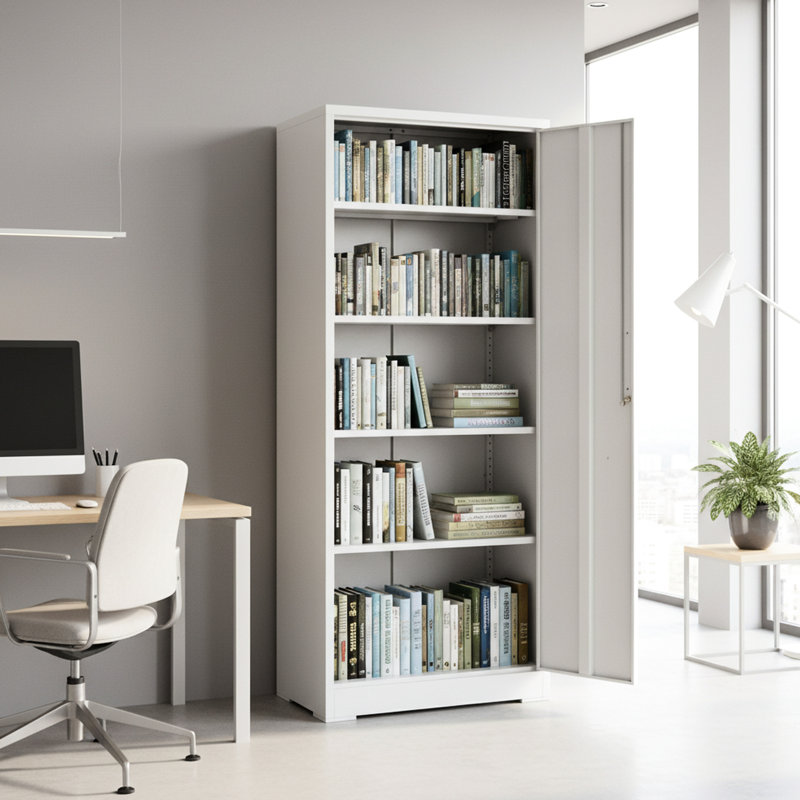 Armoire de rangement en métal 71 po avec portes battantes en acier, 4 tablettes réglables, blanc crème, rouille, pour le garage et le bureau