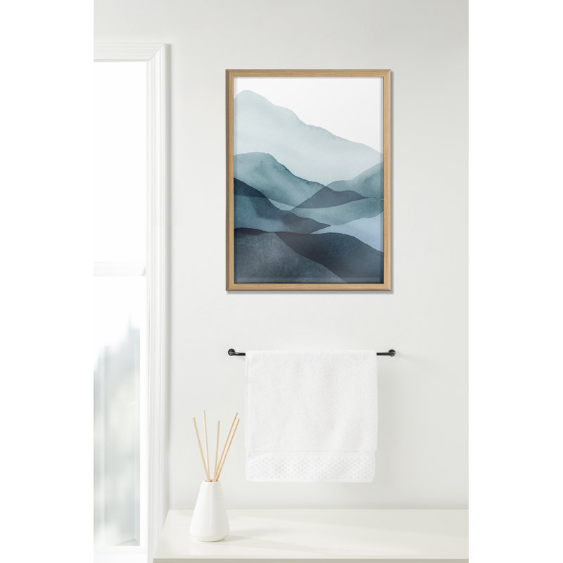 «Blue Mountain Range» par Amy Lighthall, art mural en verre encadré, Encadré naturel