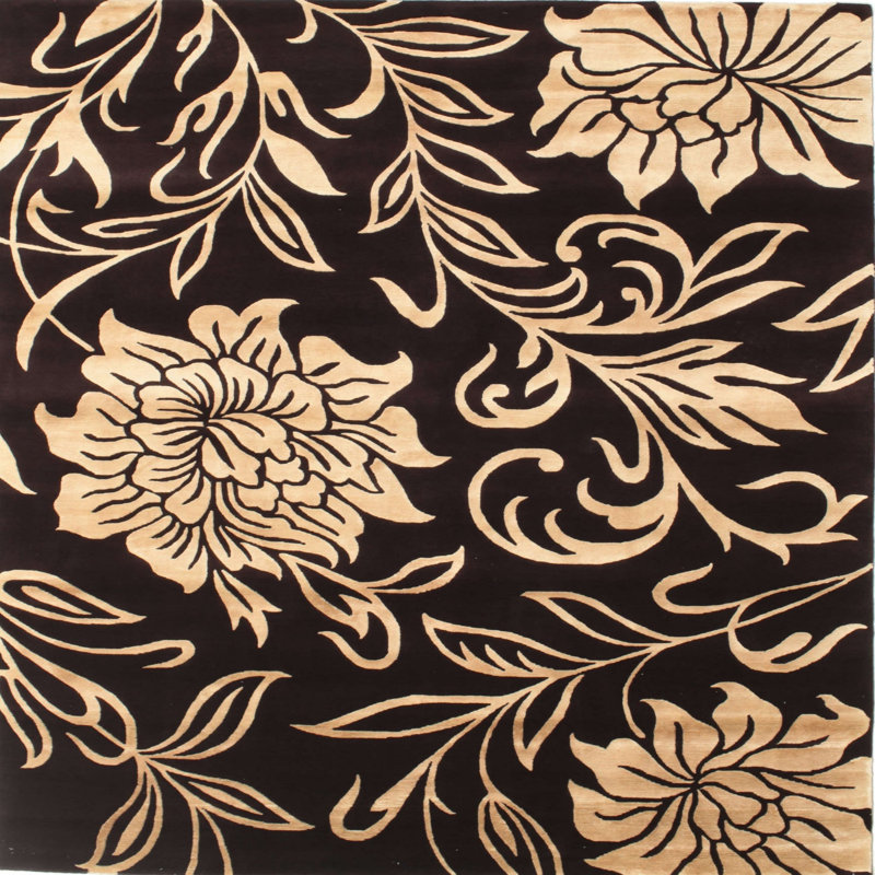 Tapis contemporain brun / beige, Carré 5 pi