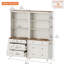 Garde-manger de style Mid-Century avec 6 tiroirs, armoire de rangement de style campagnard avec tablettes réglables pour la cuisine, le salon, la chambre à coucher, blanc
