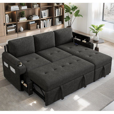 83.5″ L-Shaped Convertible Sofa Bed with Storage