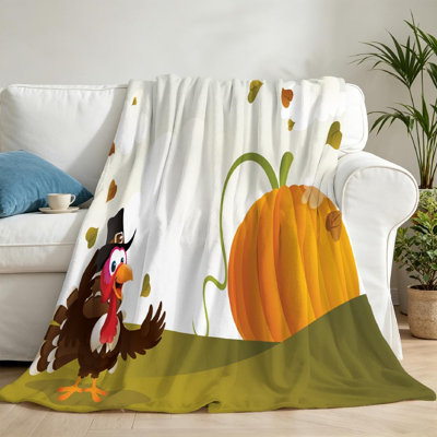 Jeté en molleton orange ultra doux en flanelle orange avec imprimé géant d'un côté