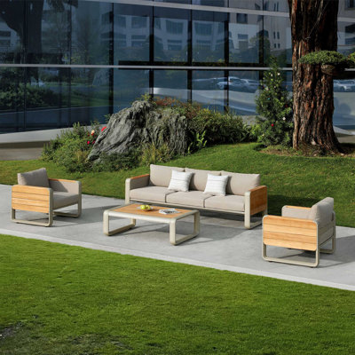 Nottingham 5 Person Teak Outdoor Patio Conversation Sofa Set
