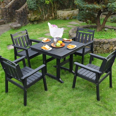 Mobilier d'extérieur noir, sièges 4 de style américain, avec trou de parasol pour l'abat-jour, et pour les conditions climatiques extrêmes, finition texturée, évacuation facile des eaux pluviales, style, couleur, pelouses adaptées