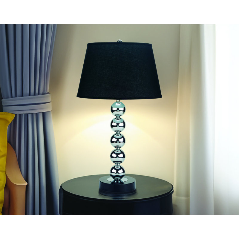2-Piece Modern Table Lamp Set Black Silver Reflective Spheres | Gift Idea