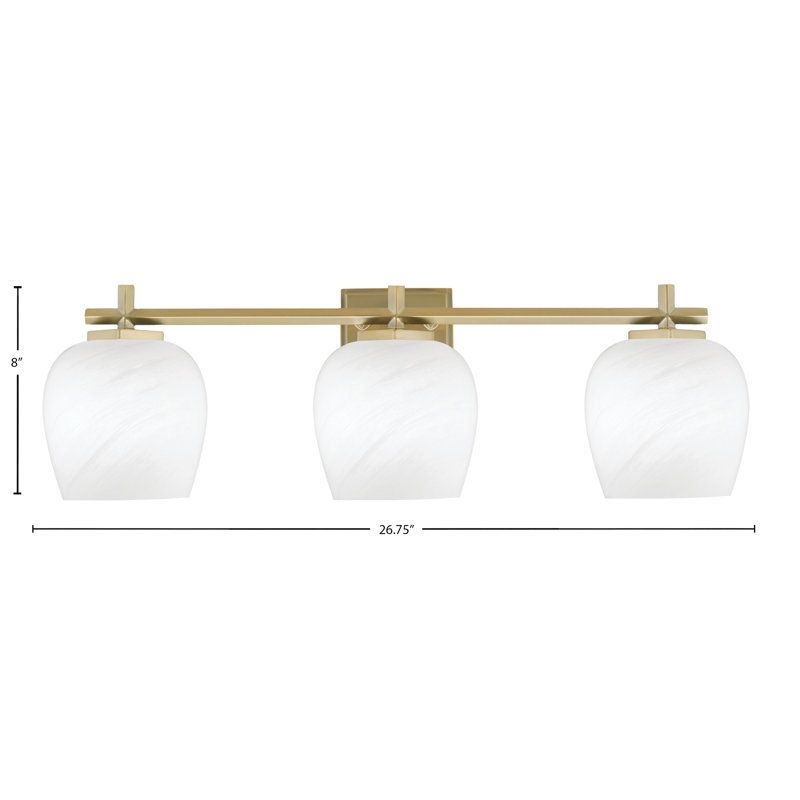 Barre d'éclairage de salle de bain 4 lumières Fausley, H 8 po x l 26,75 po x P 7,25 po, Laiton New Age, 3 lumières