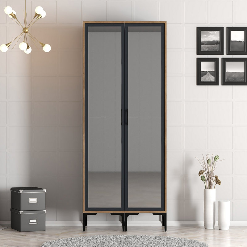 Berend 2 Door Manufactured Wood Wardrobe, Walnut/Anthracite