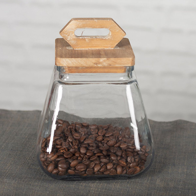 Verre avec pot en bois, H 7 po x l 5,5 po x P 5,5 po