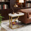 Table de bout en faux C en marbre avec cadre doré - Table d'appoint compacte