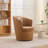 Genuine Leather Accent Swivel Barrel Chair – 360° Spin Metal Base-1378148629