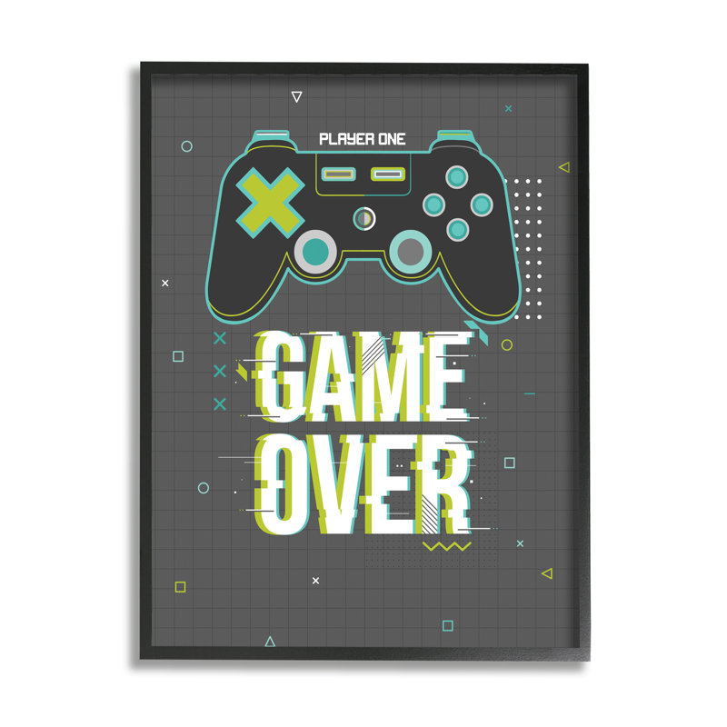 Manette de jeu vidéo Game over phrase - Art textuel, H 20 po x l 16 po x P 1,5 po, Giclée encadrée noir minuit