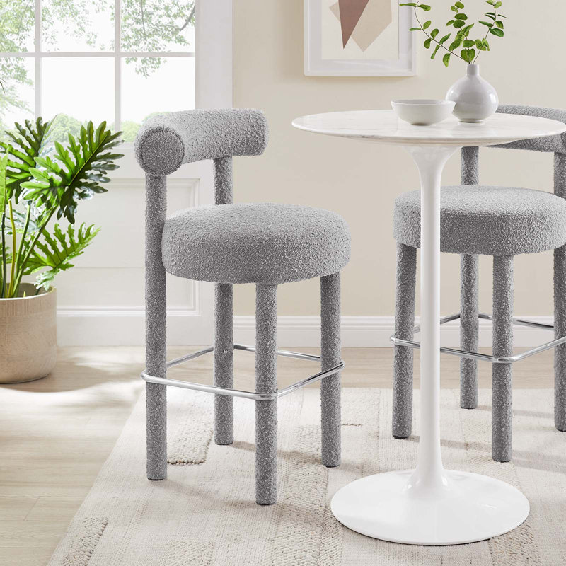 Modway Toulouse Stool, Silver, Light Gray, Bar Stool (30” Seat Height)