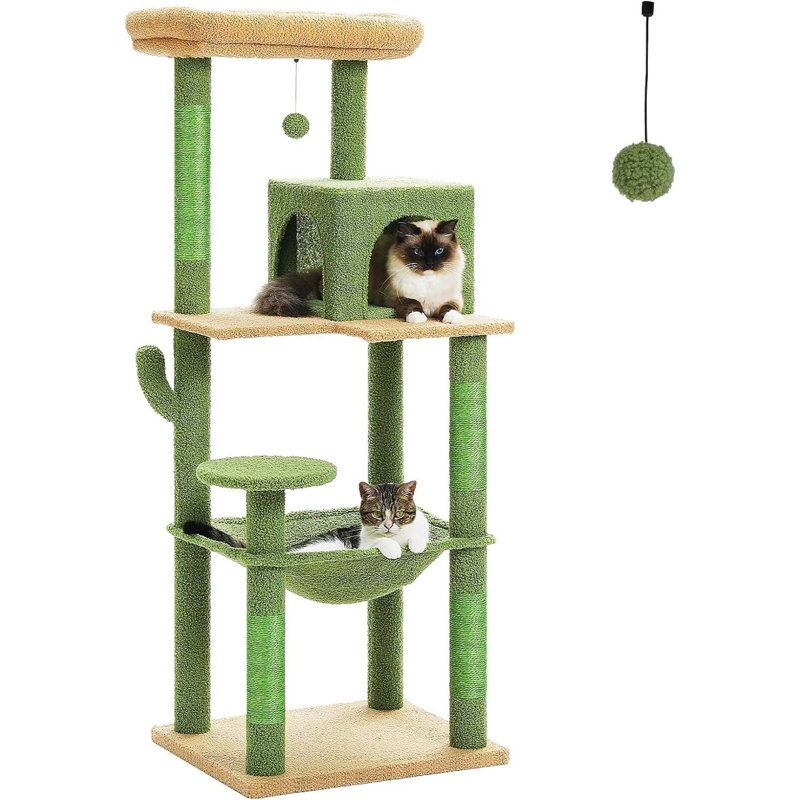 Tour pour chat d'intérieur à plusieurs niveaux de 56,3 po avec grand hamac, poteaux à griffer, condo confortable et perchoir supérieur