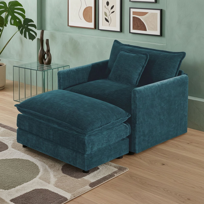 Chaise d'appoint avec repose-pieds, Bleu