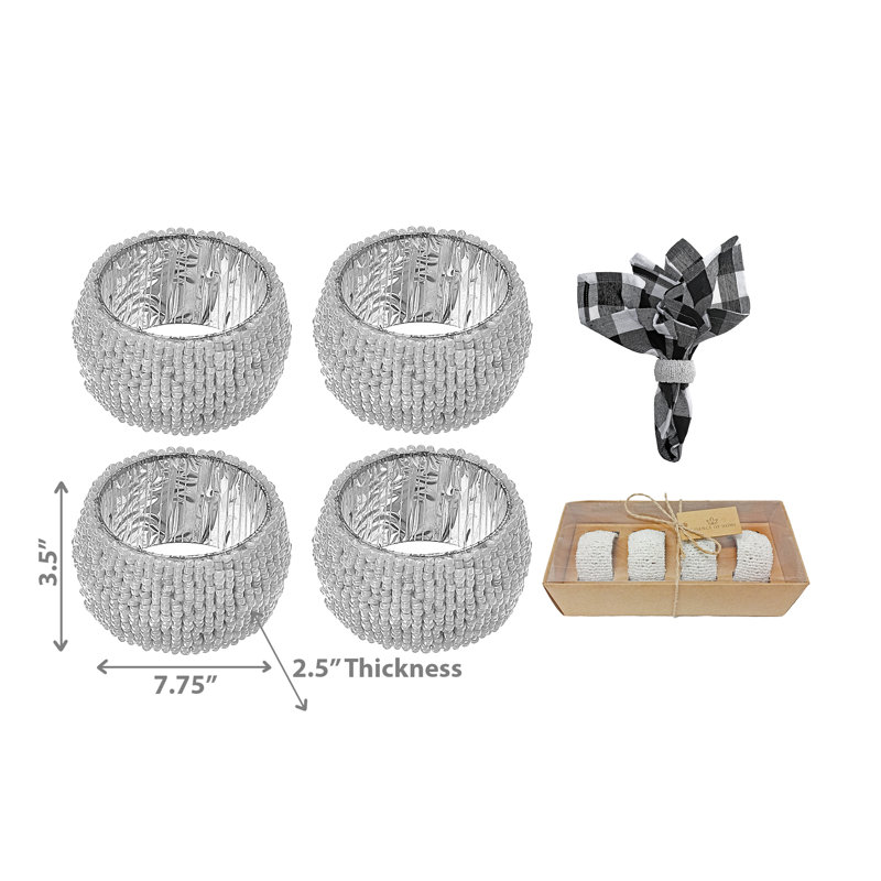 White Beaded Glass Napkin Rings Set of 4