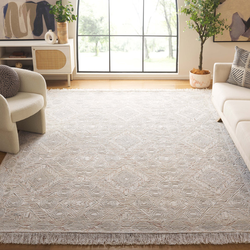 Tapis beige Aaditya Ikat 801, Rectangle 8 pi x 10 pi